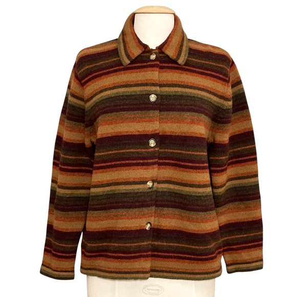 VTG Studio Works Womens Sweater S Brown Lambswool Cardigan Jacket Cozy Cabin - Picture 1 of 13